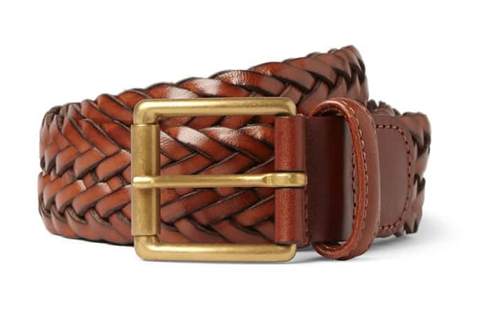 ANDERSON'S BROWN 3.5CM WOVEN LEATHER BELT