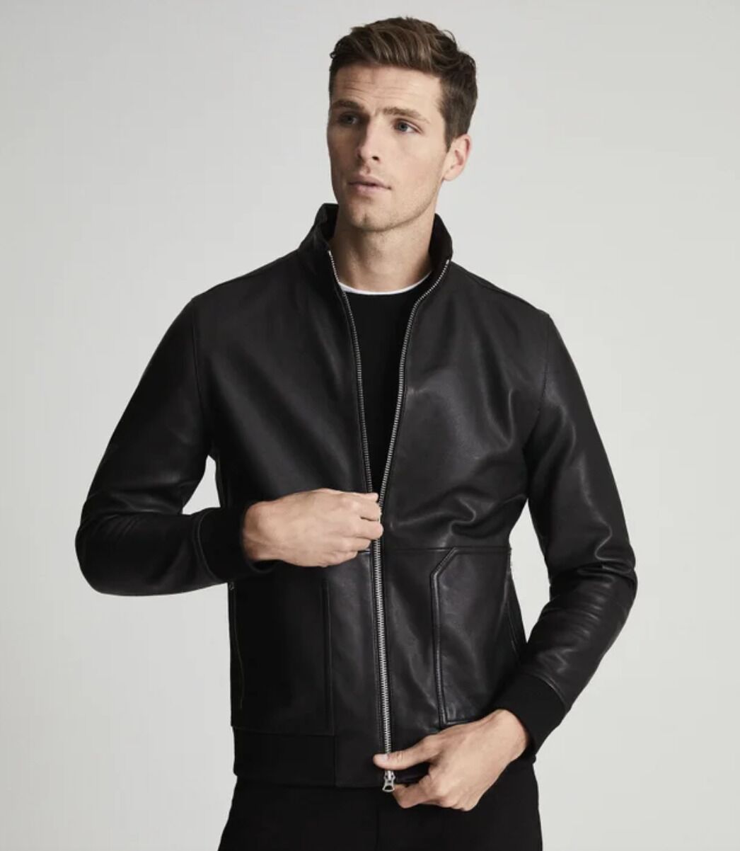 Reiss PISTON MCLAREN F1 EMBOSSED LEATHER JACKET