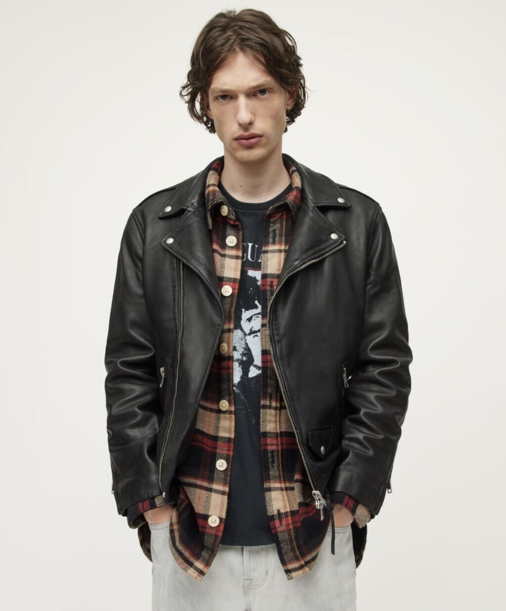 Allsaints Conroy Crinkled Leather Biker Jacket