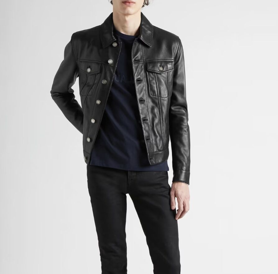 SAINT LAURENT Slim-Fit Leather Trucker Jacket