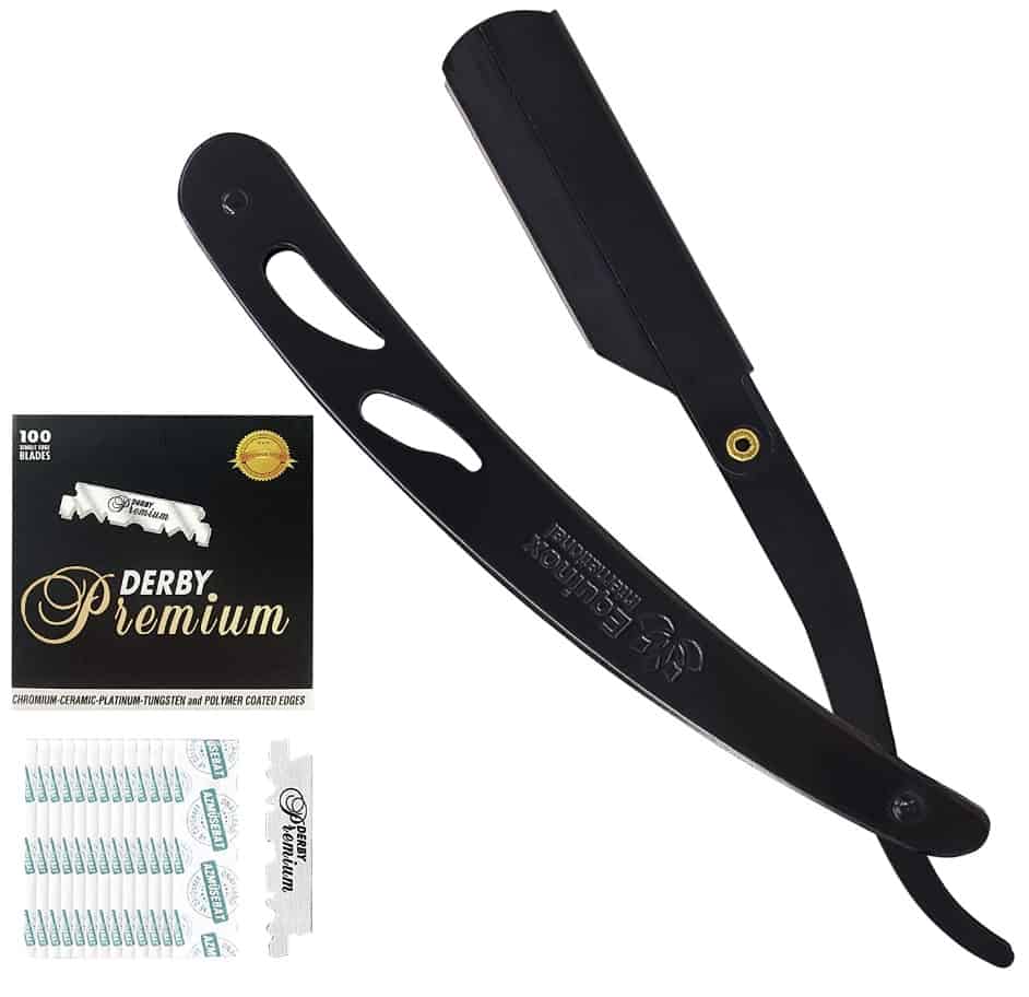 Equinox black stainless steel straight razor