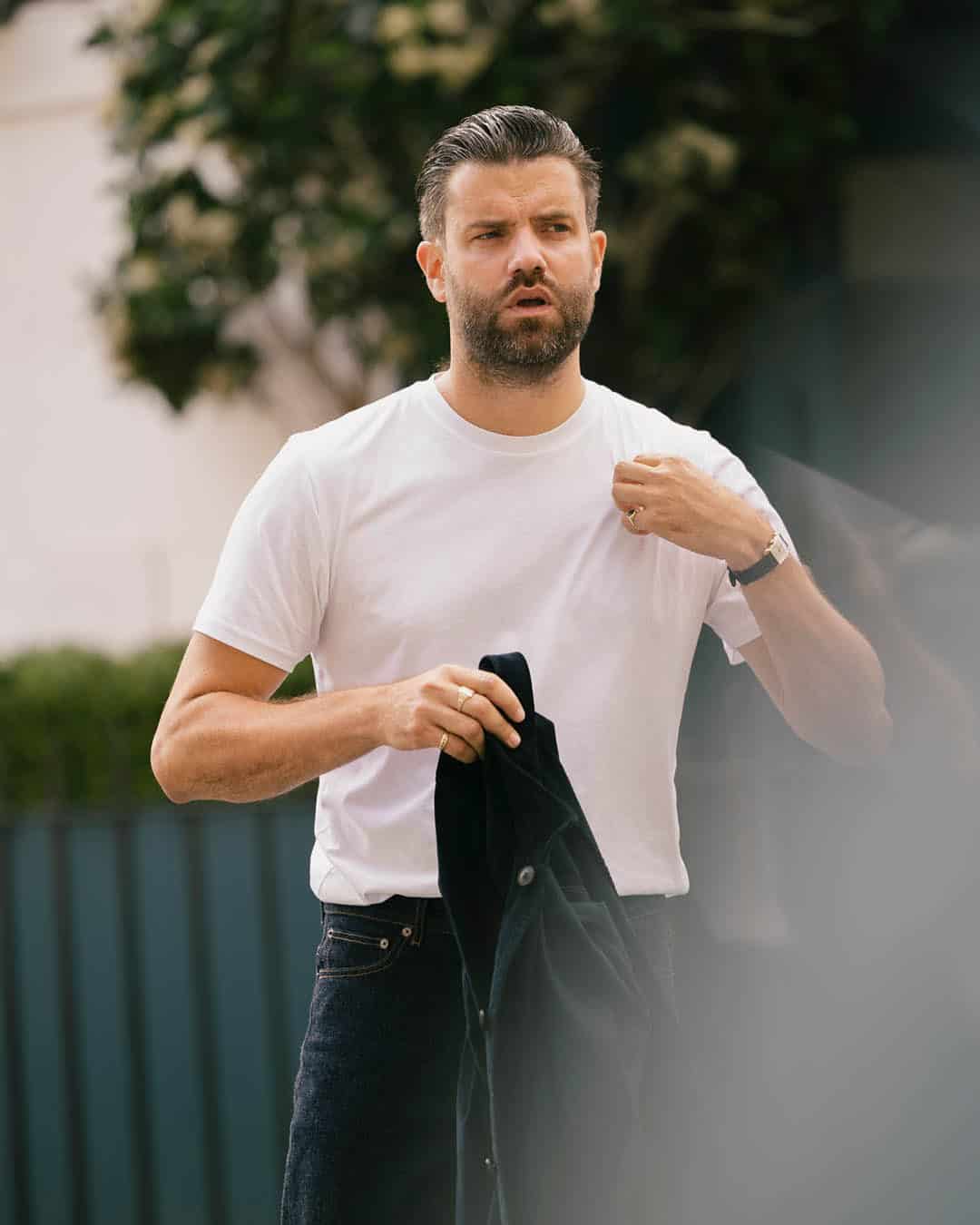 man in a plain white t-shirt