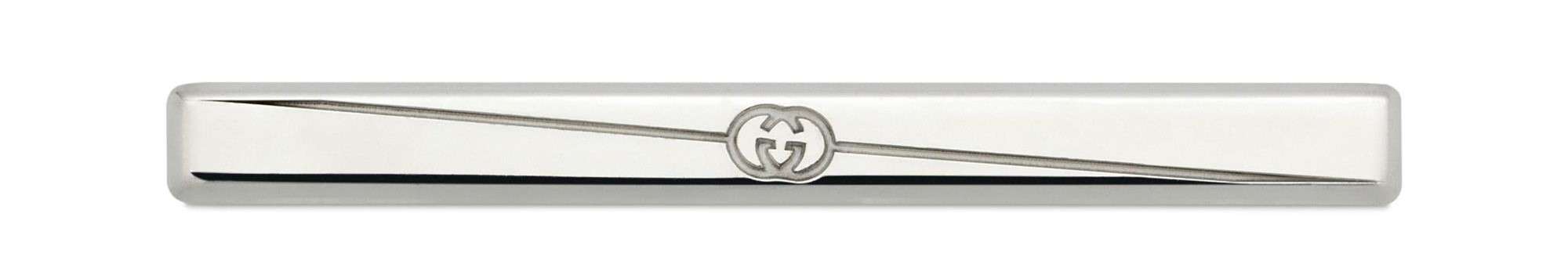 Gucci Diagonal Interlocking G Sterling Silver Tie Bar