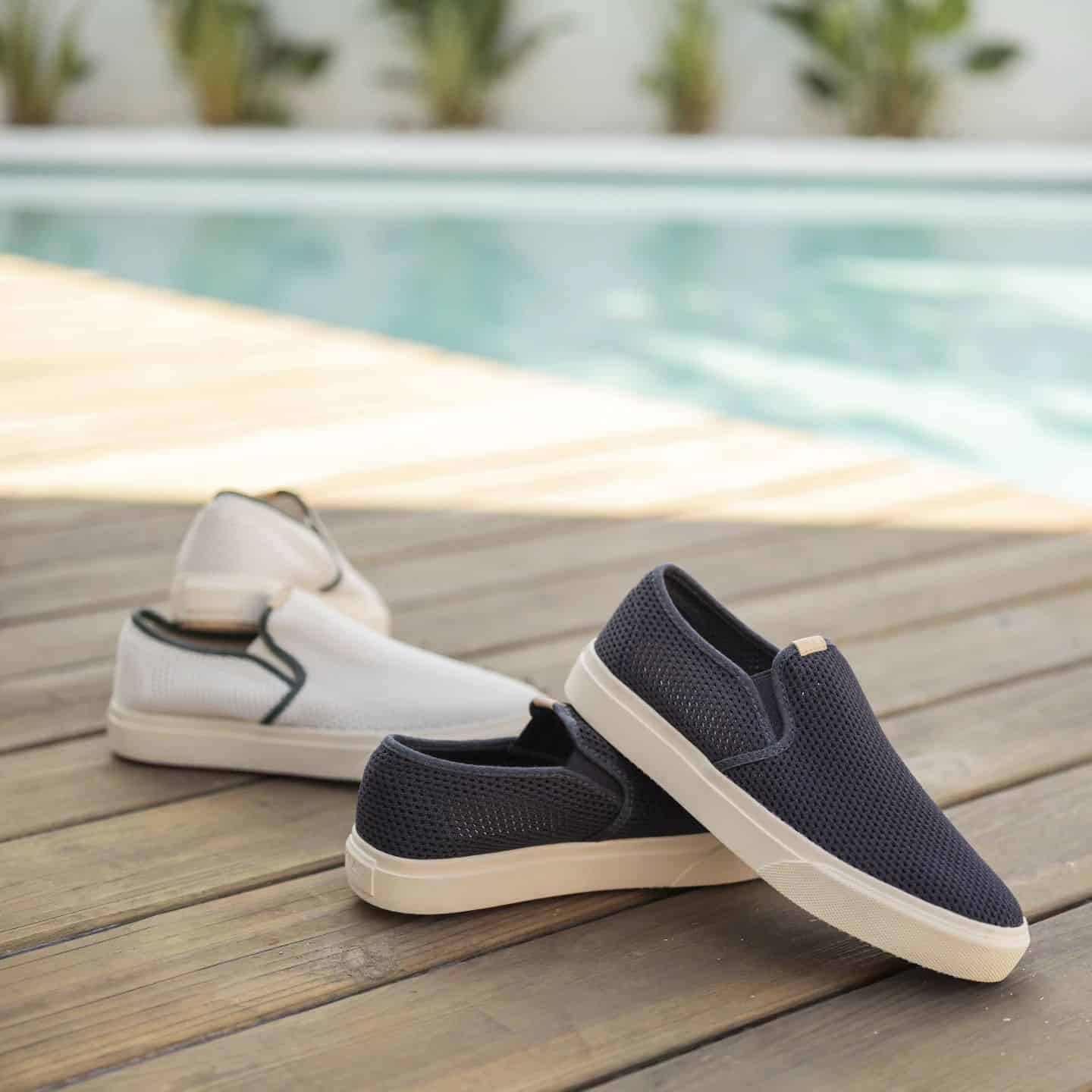 two pairs of clae porter knit by the pool