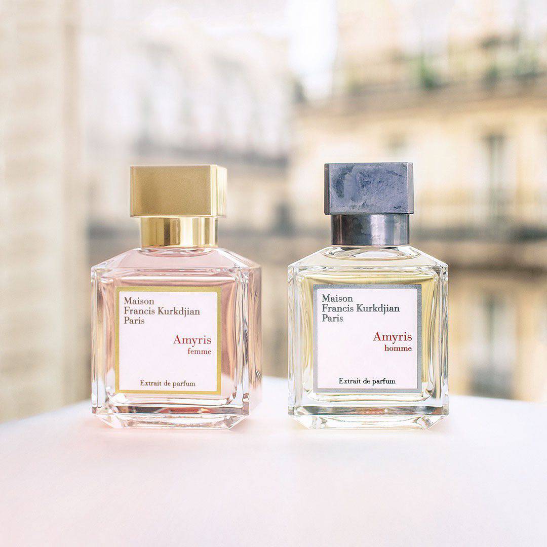 bottles of amyris homme and femme by maison francis kurkdjian