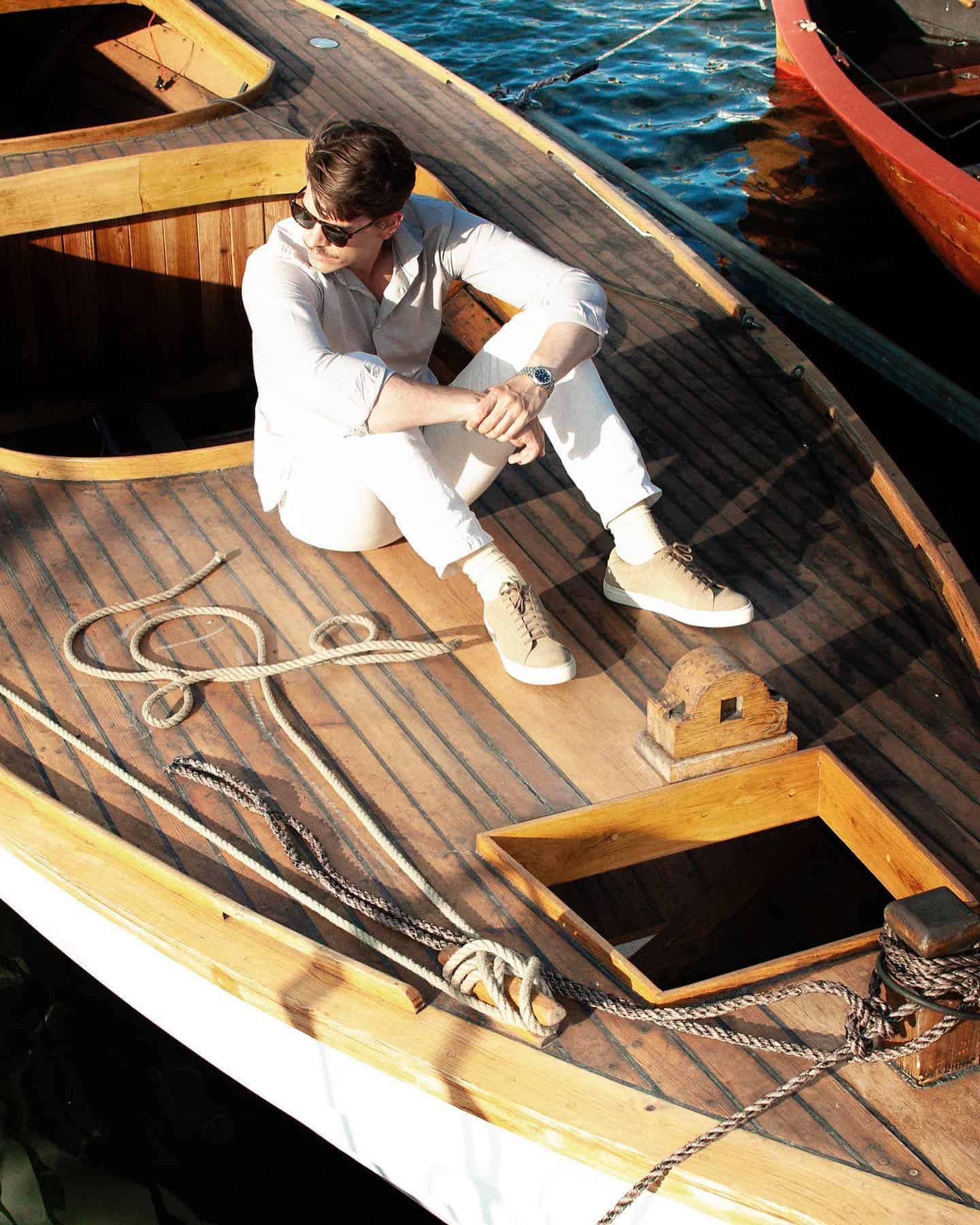 man sitting on the deck of a boat