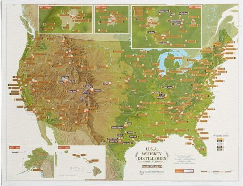 Maps International Scratch Off USA Whiskey Distilleries Poster