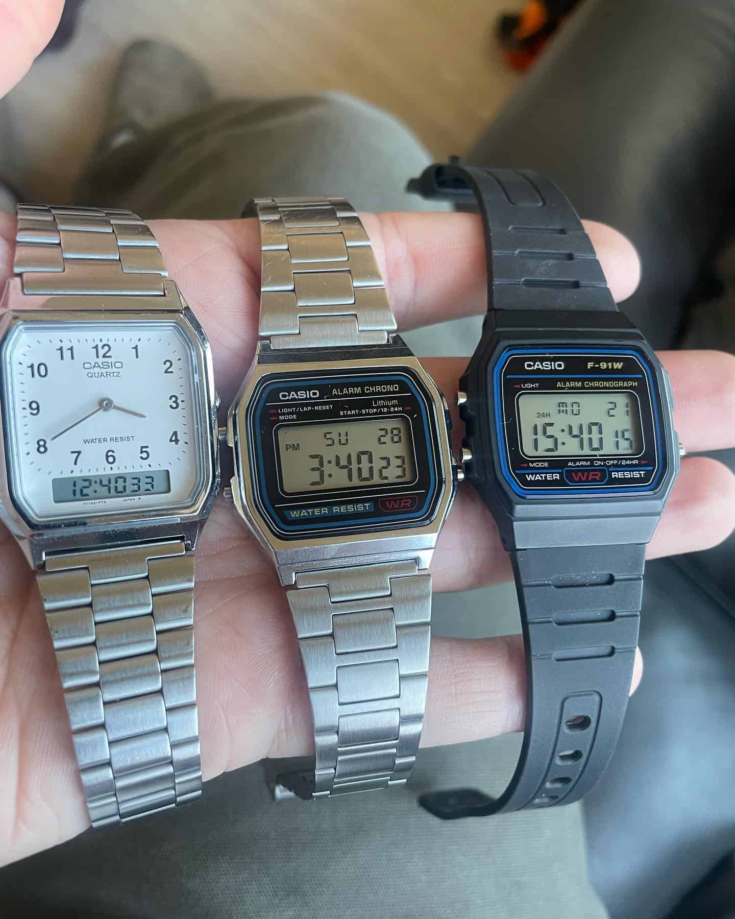 a collection of square face casio watches