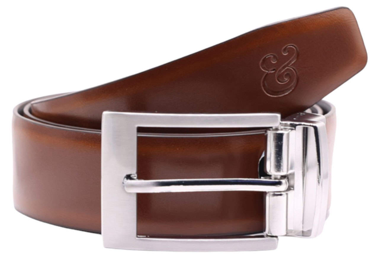 Collars & Co Reversible Leather Belt with Nickel Buckle