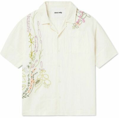 STORY MFG. Greetings Camp-Collar Embroidered Shirt