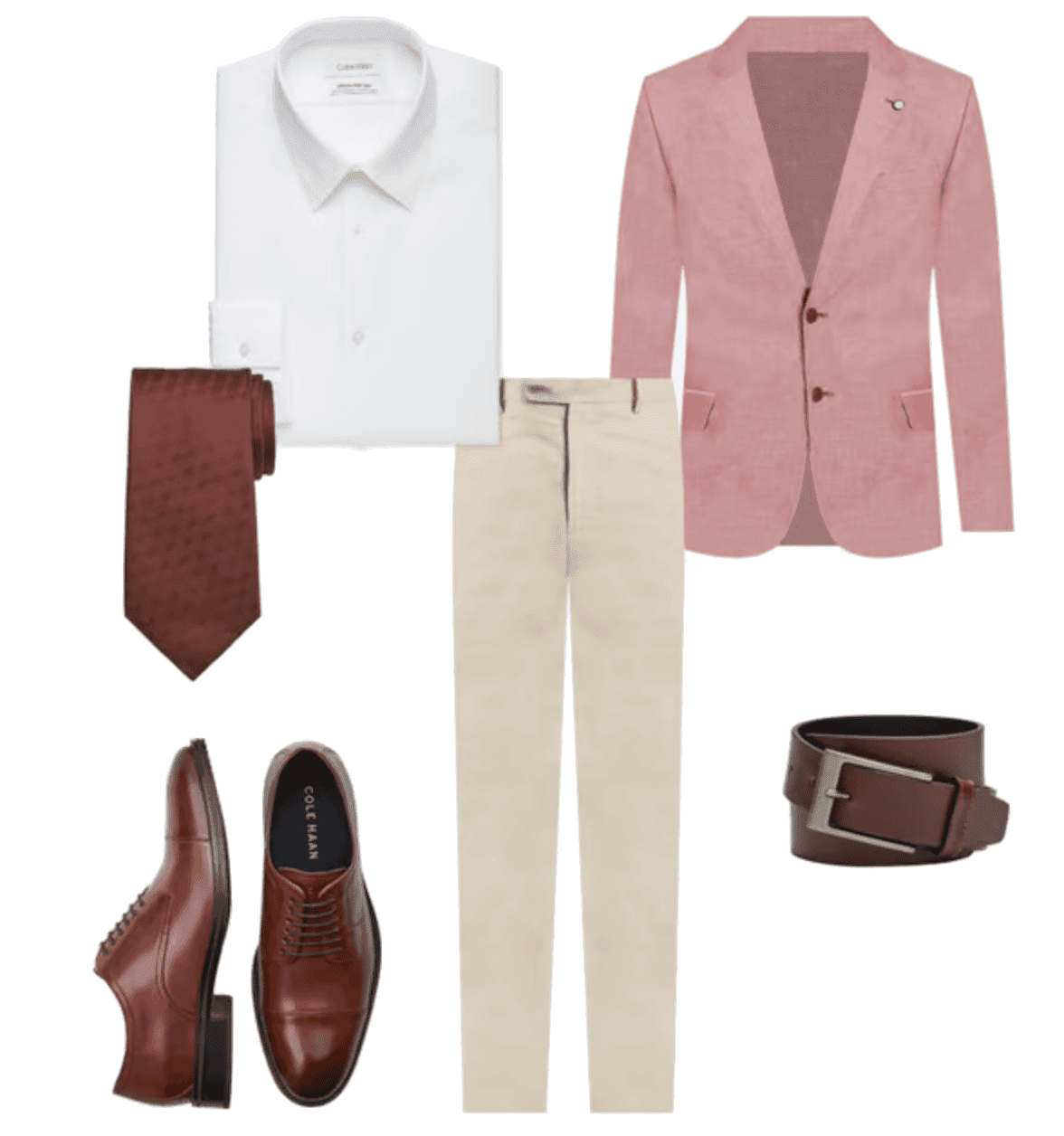 Flat lay of men's clothes to incorporate more color into their wardrobe