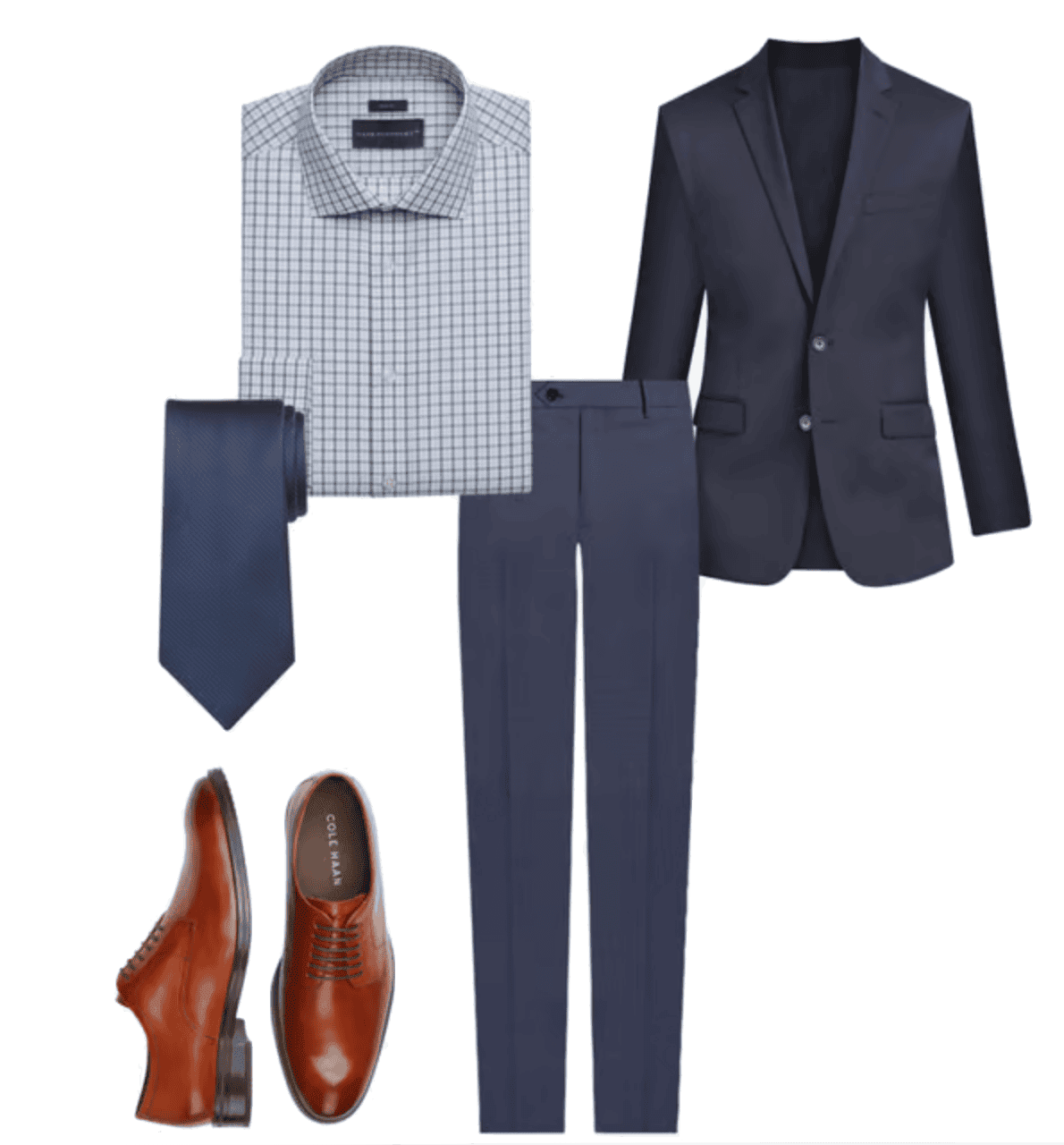 Flat lay of men's clothing that you could wear to a job interview