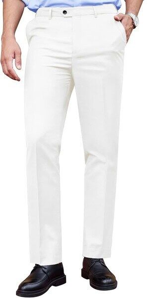 Classic Fit Flat Front White Dress Pants