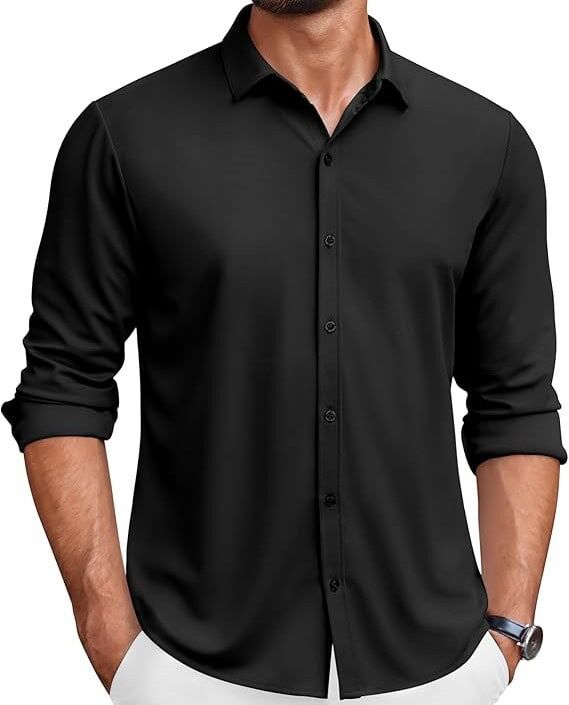 Wrinkle Free Button Down Black Shirt