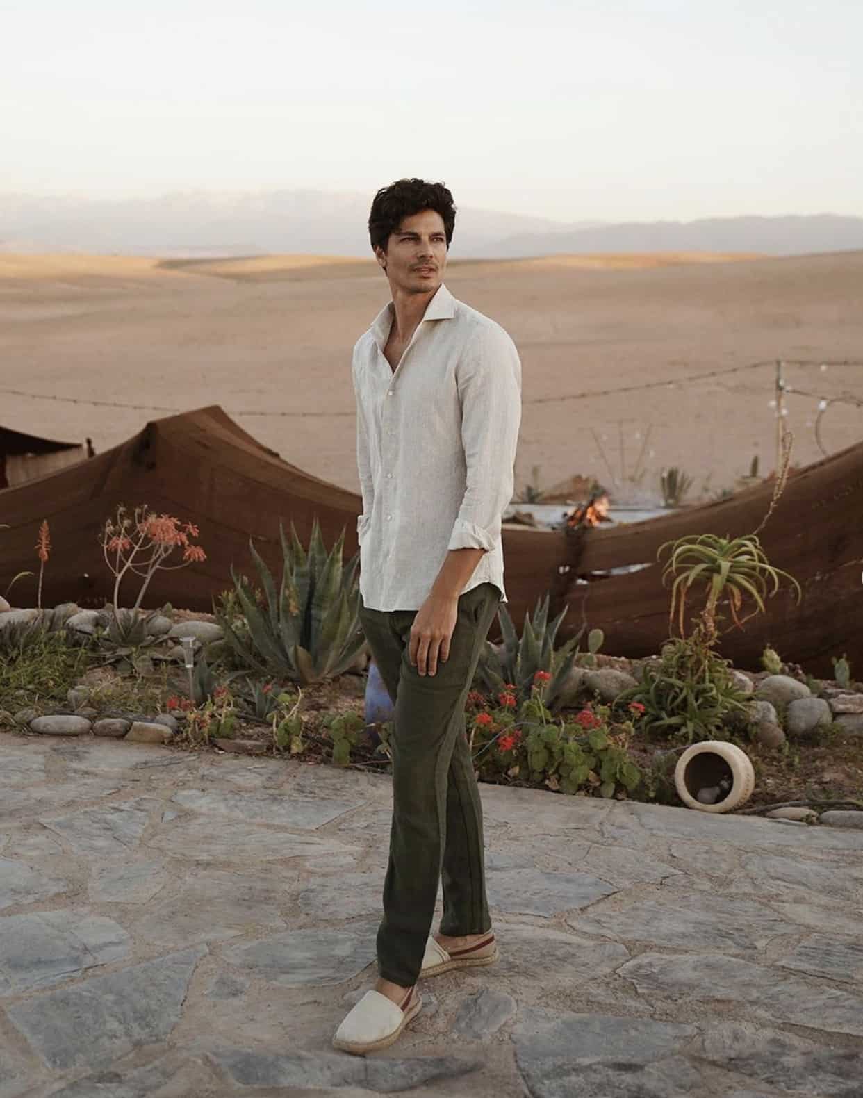 man wearing olive green pants