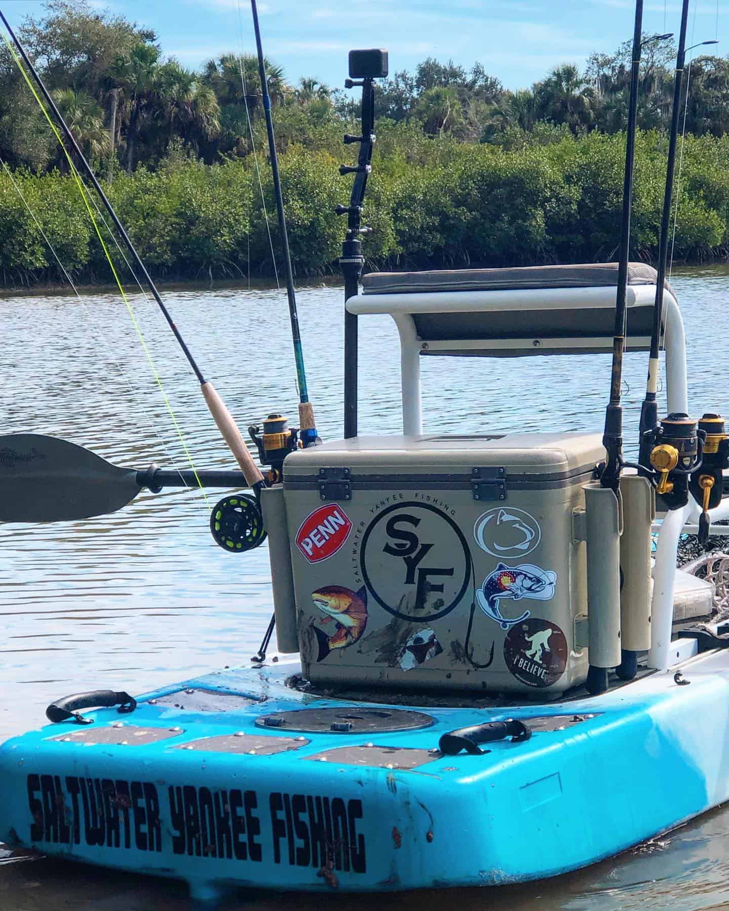 fishing gears in a kayak