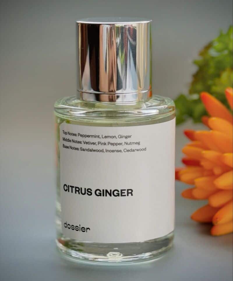 a bottle of Citrus Ginger perfume by Dossier